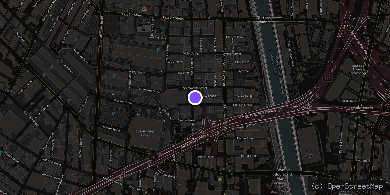 Map of 1118 Mateo St, Los Angeles, CA 90021, USA
