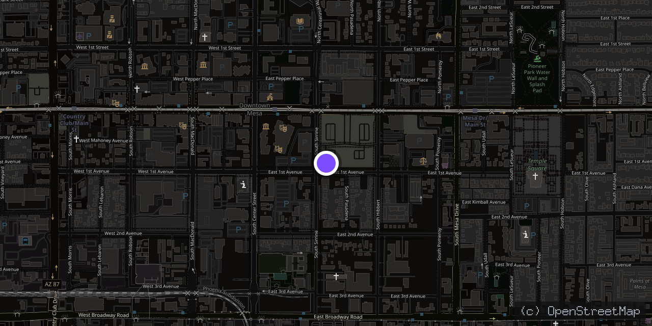 Map of 104 E 1st Ave, Mesa, AZ 85201, USA