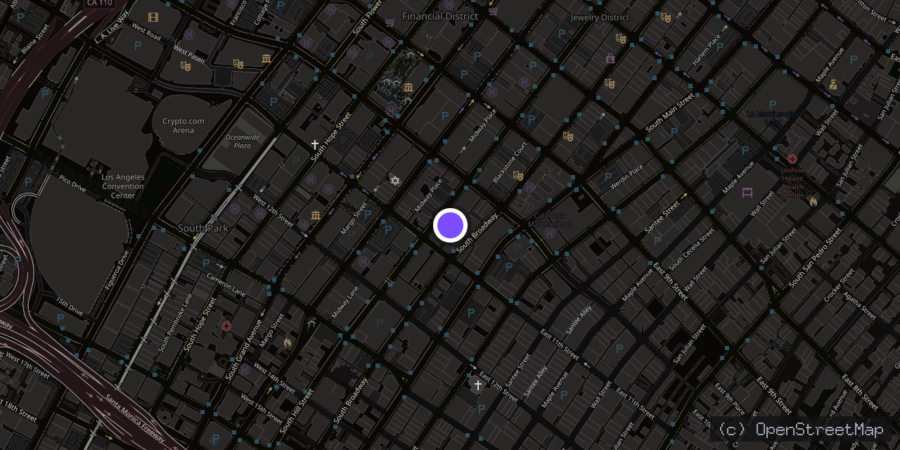 Map of 1038 S Hill St, Los Angeles, CA 90015, USA
