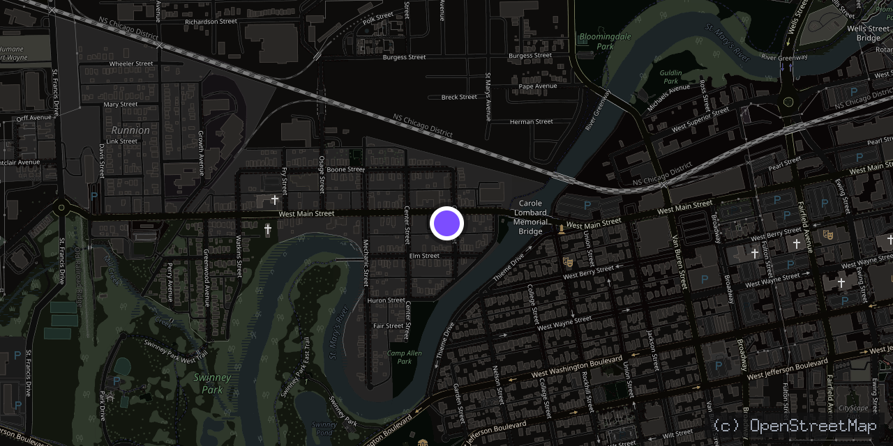 Map of 1215 W Main St, Fort Wayne, IN 46808, USA