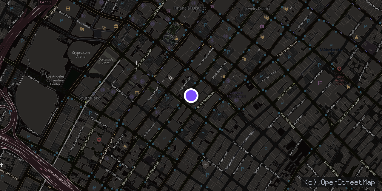 Map of 1038 S Hill St, Los Angeles, CA 90015, USA