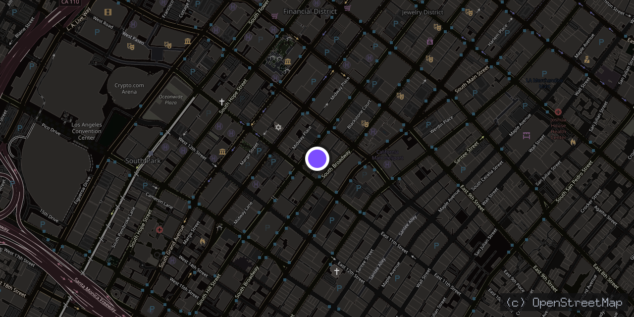 Map of 1038 S Hill St, Los Angeles, CA 90015, USA