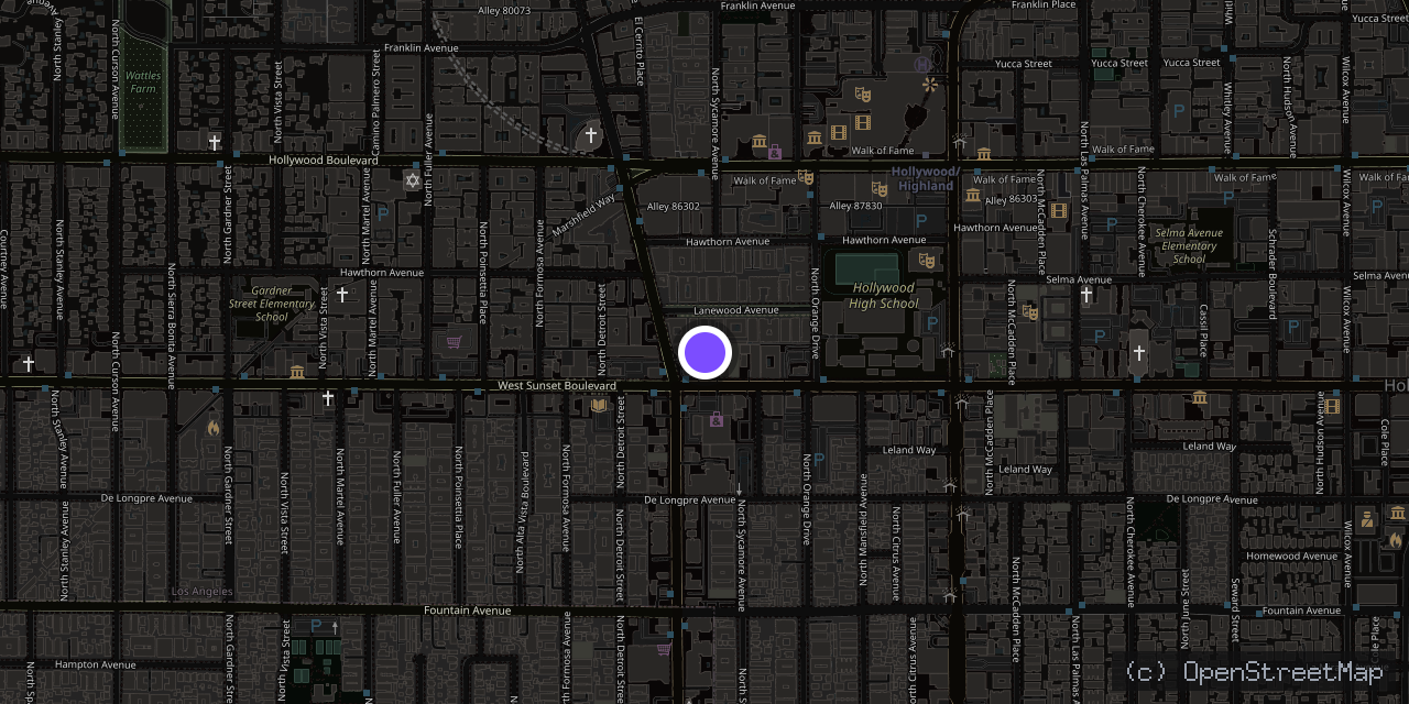 Map of 7065 Sunset Blvd, Los Angeles, CA 90028, USA