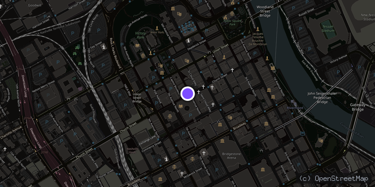 Map of Church Street Park, 600 Church St, Nashville, TN 37219, USA