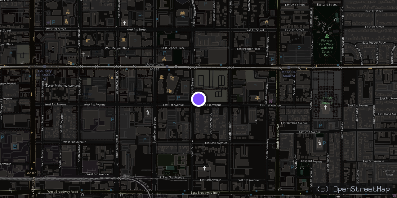 Map of 104 E 1st Ave, Mesa, AZ 85201, USA