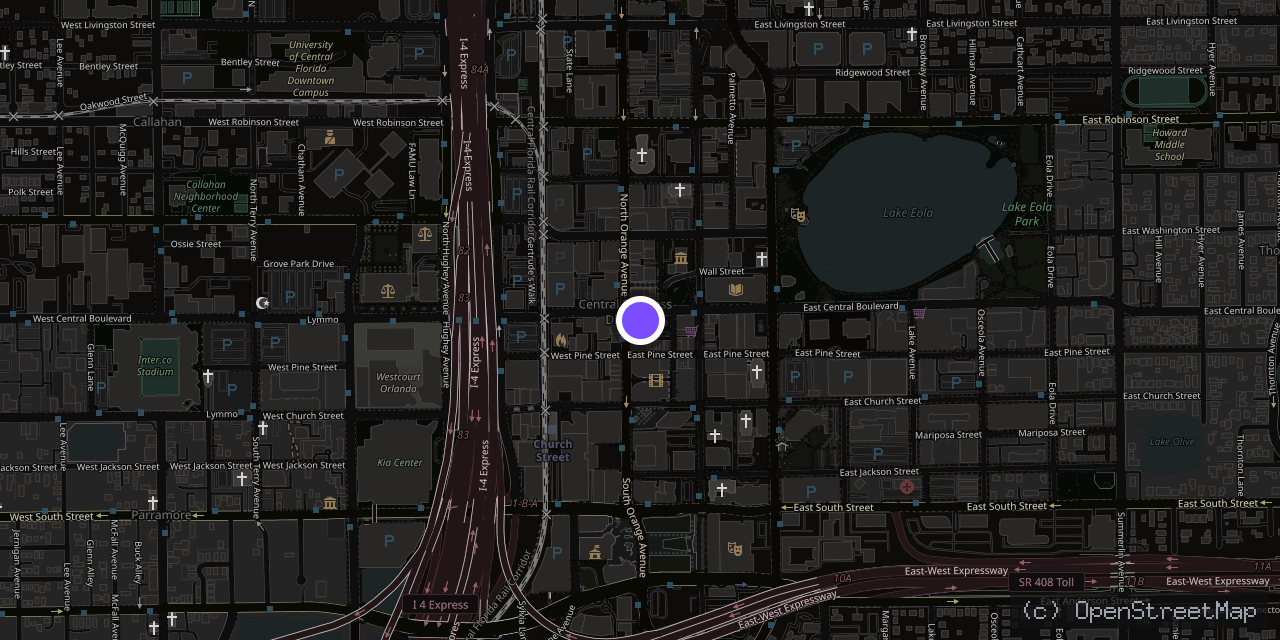 Map of 20 East Central Boulevard, Orlando, FL, USA