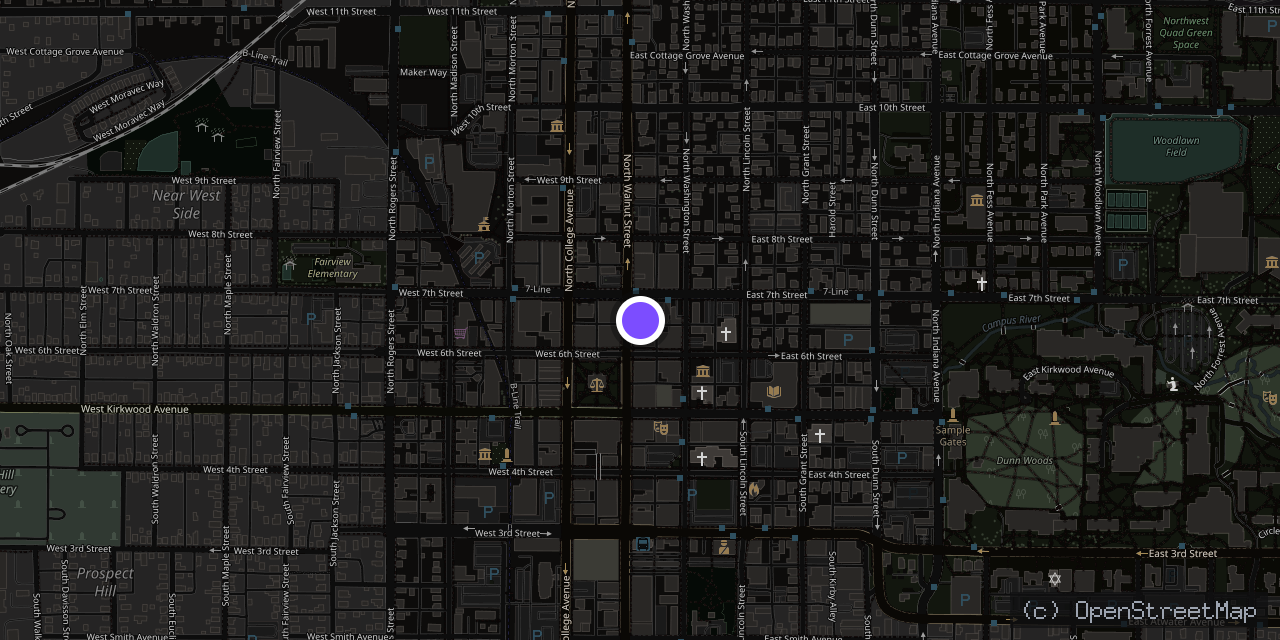 Map of 216 N Walnut St, Bloomington, IN 47408, USA