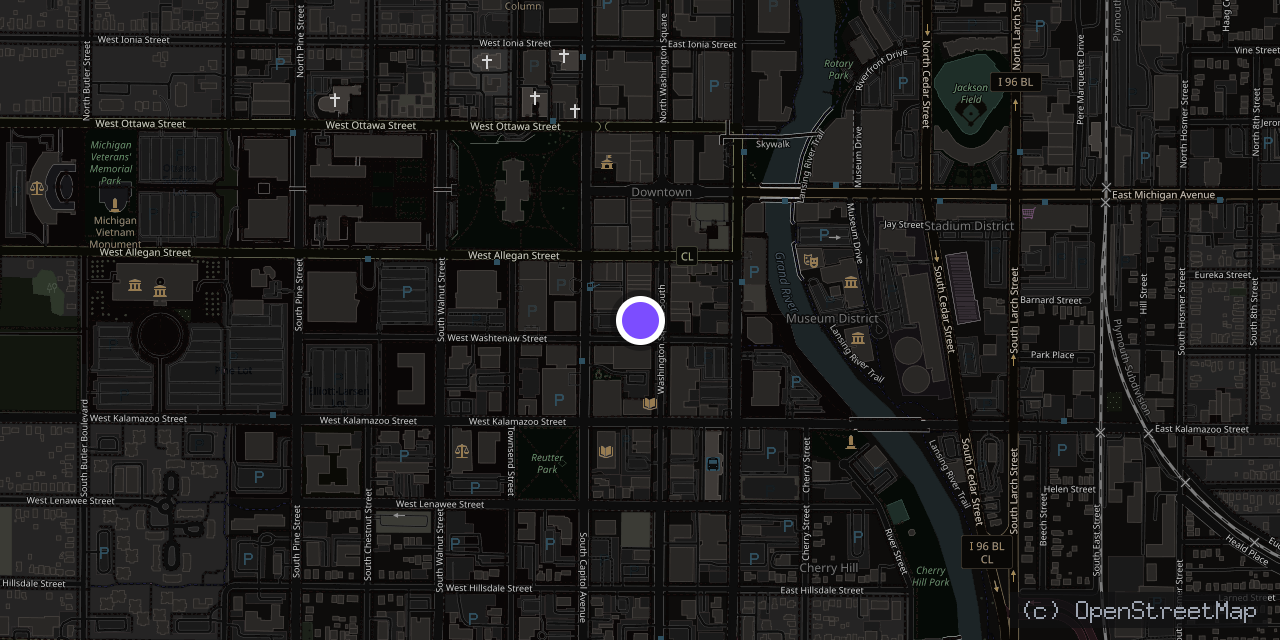 Map of 224 S Washington Square, Lansing, MI 48933, USA