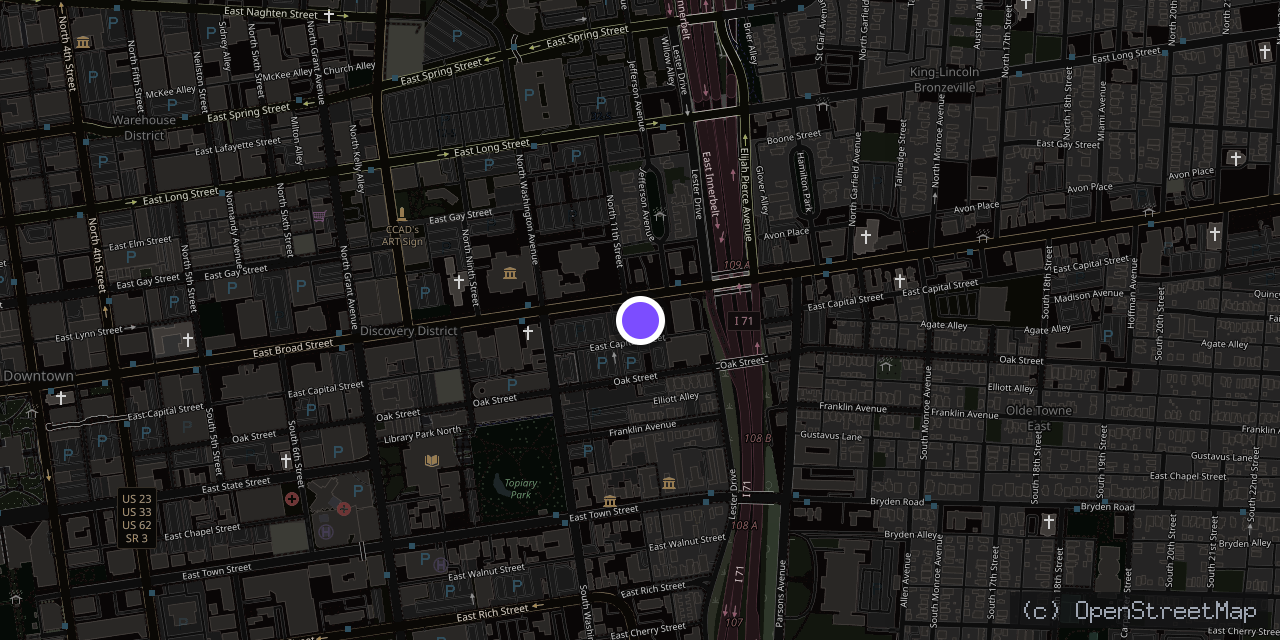 Map of 583 E Broad St, Columbus, OH 43215, USA