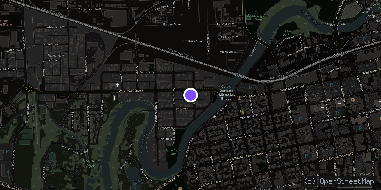 Map of 1215 W Main St, Fort Wayne, IN 46808, USA