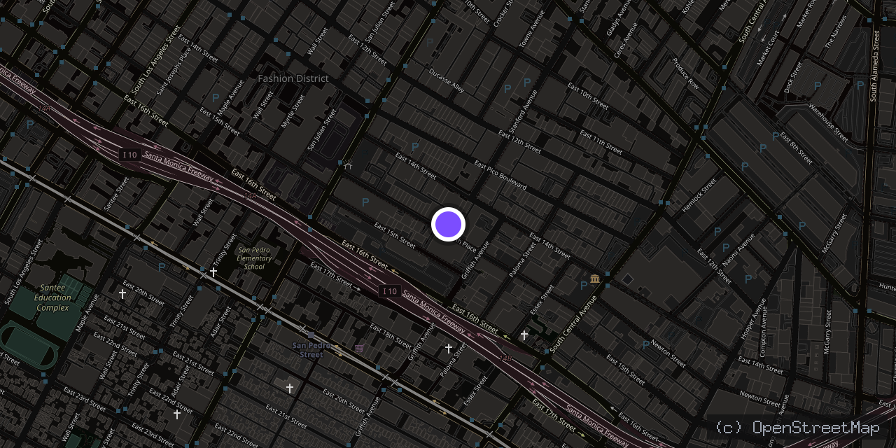 Map of 805 E 14th Pl, Los Angeles, CA 90021, USA